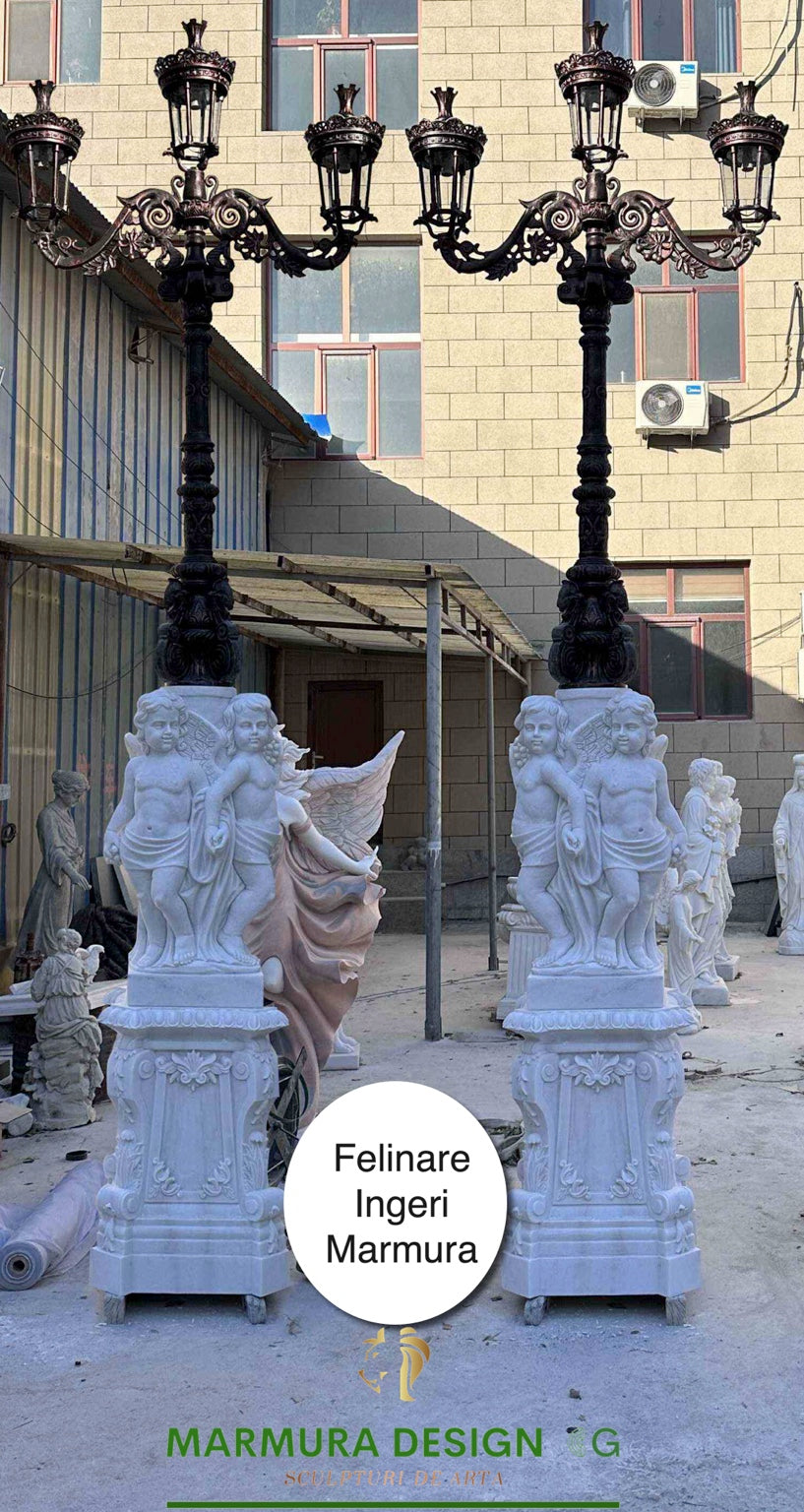Angel Guardians – Monumental Marble & Brass Lamp Post