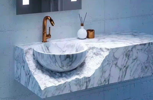 Bespoke marble vanity basin and countertop by Marmura Design CG