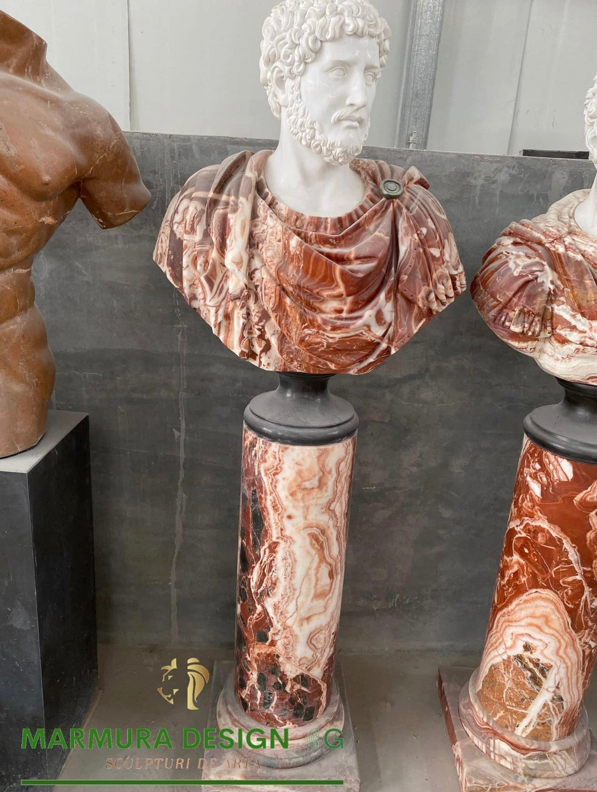 Bespoke Roman-Style Portrait Bust in White & Red Marble
