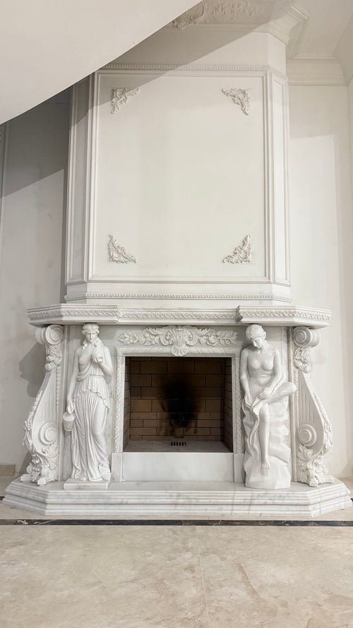 Figurative classical marble fireplace by Marmura Design CG