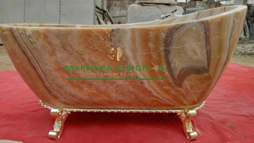 Luxury Solid Onyx Bathtub with Brass Base