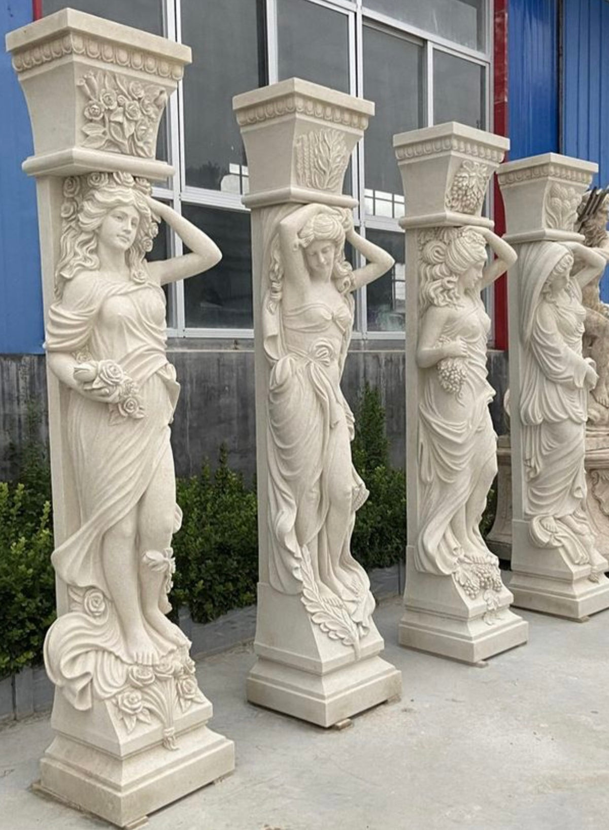 Monumental Sculpted Marble Caryatid Column – 230 cm
