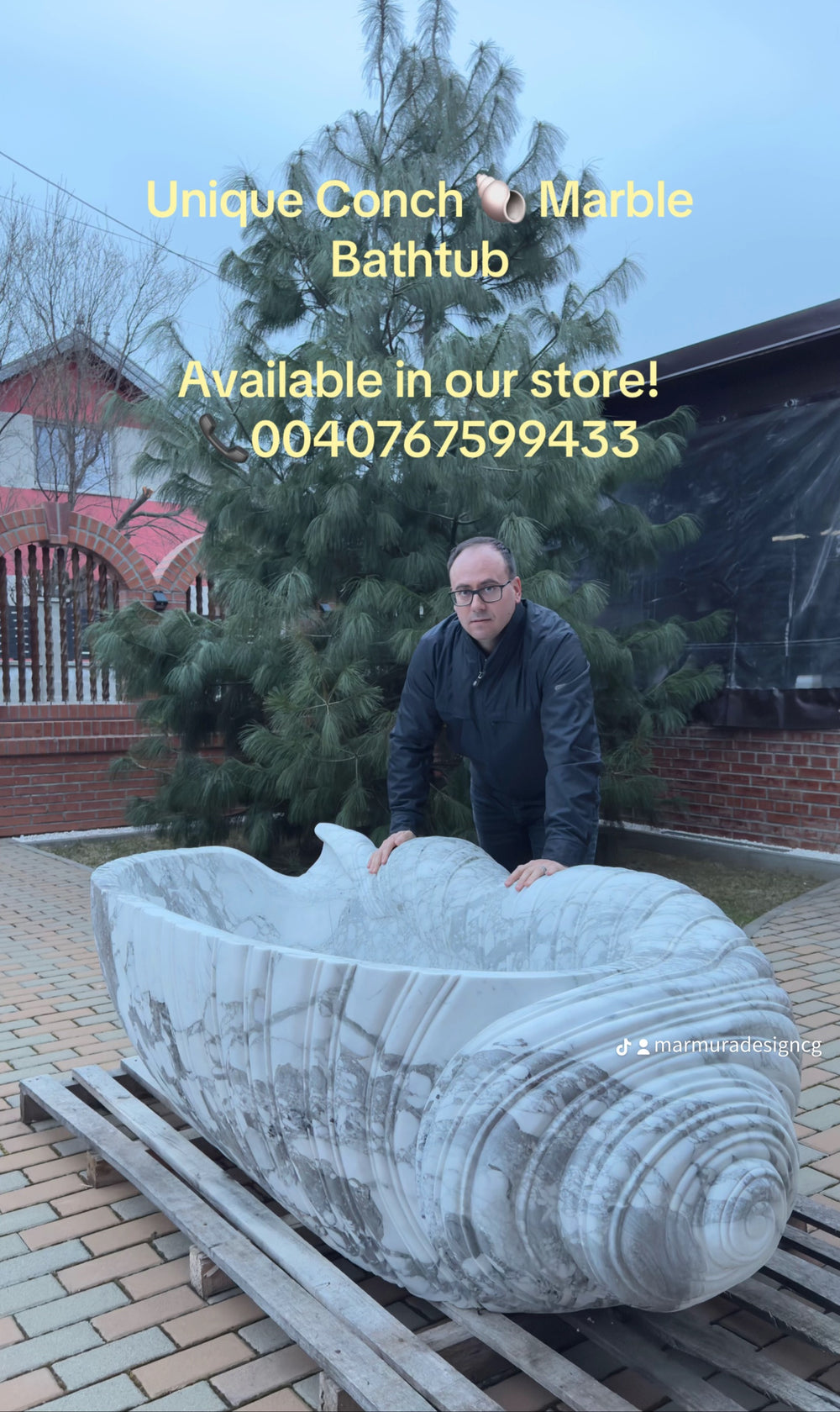 Monumental Conch Shell Marble Bathtub