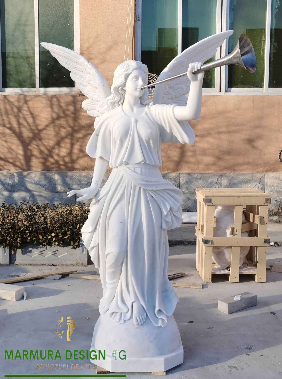 Monumental Marble Angel Sculpture – 190 cm