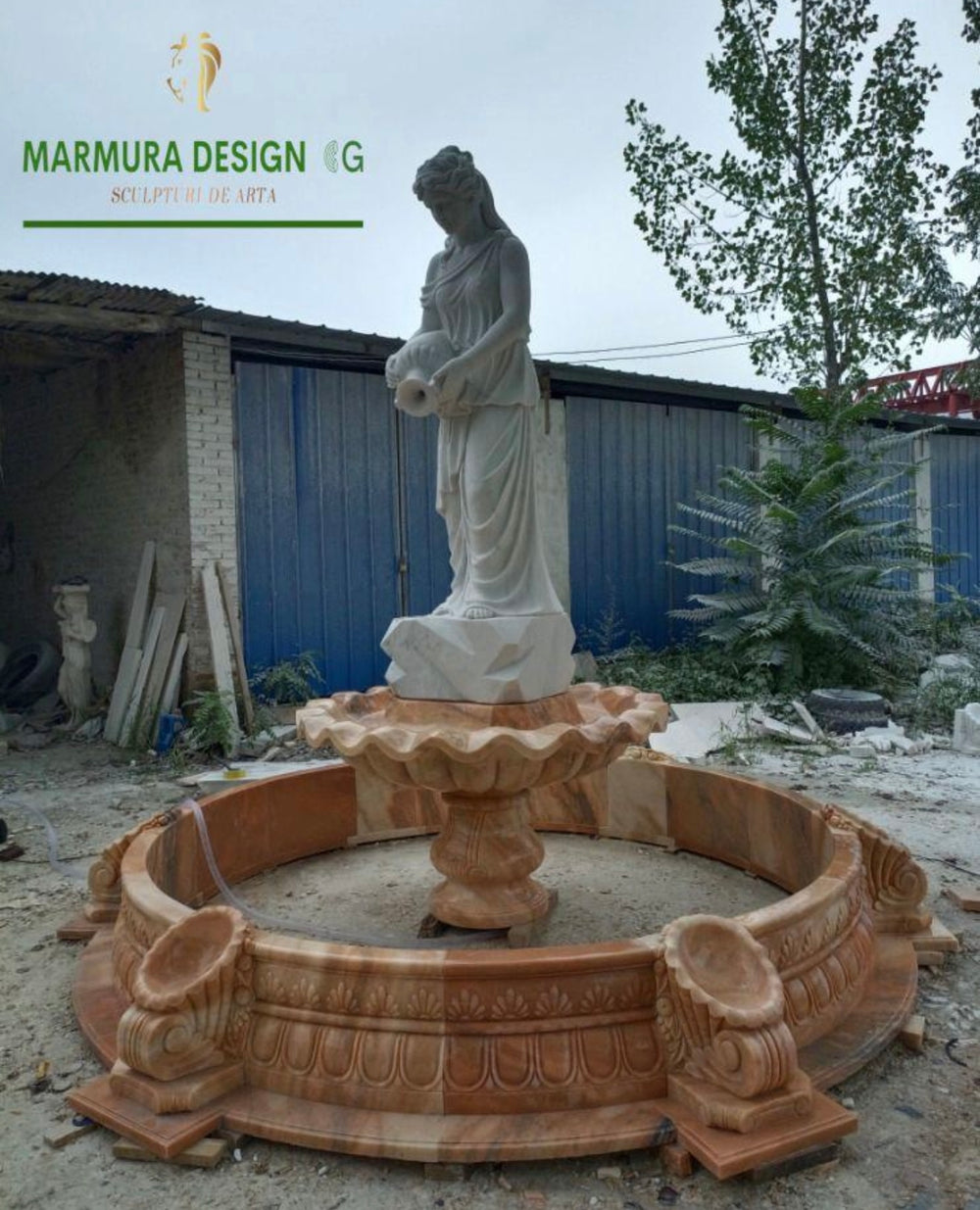 Monumental Marble Fountain with Female Figure
