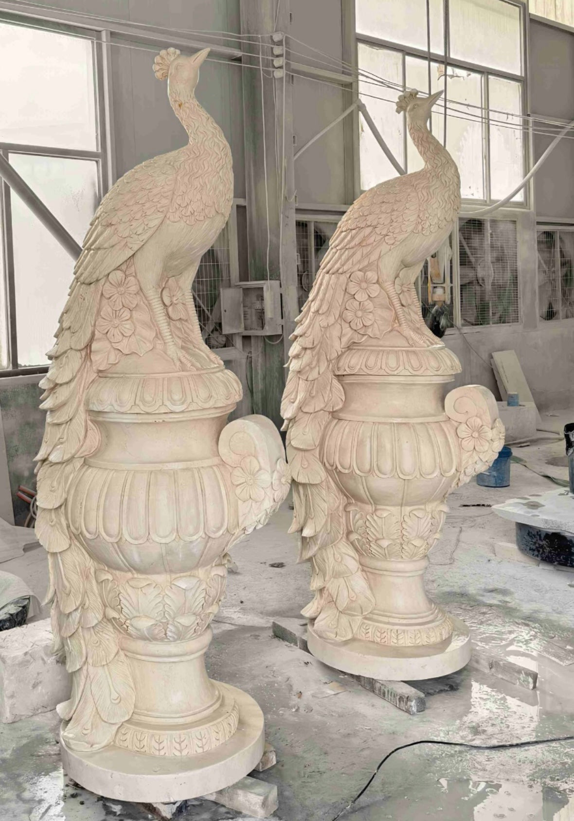 Ornamental Peacock Marble Urn Sculpture – Bespoke