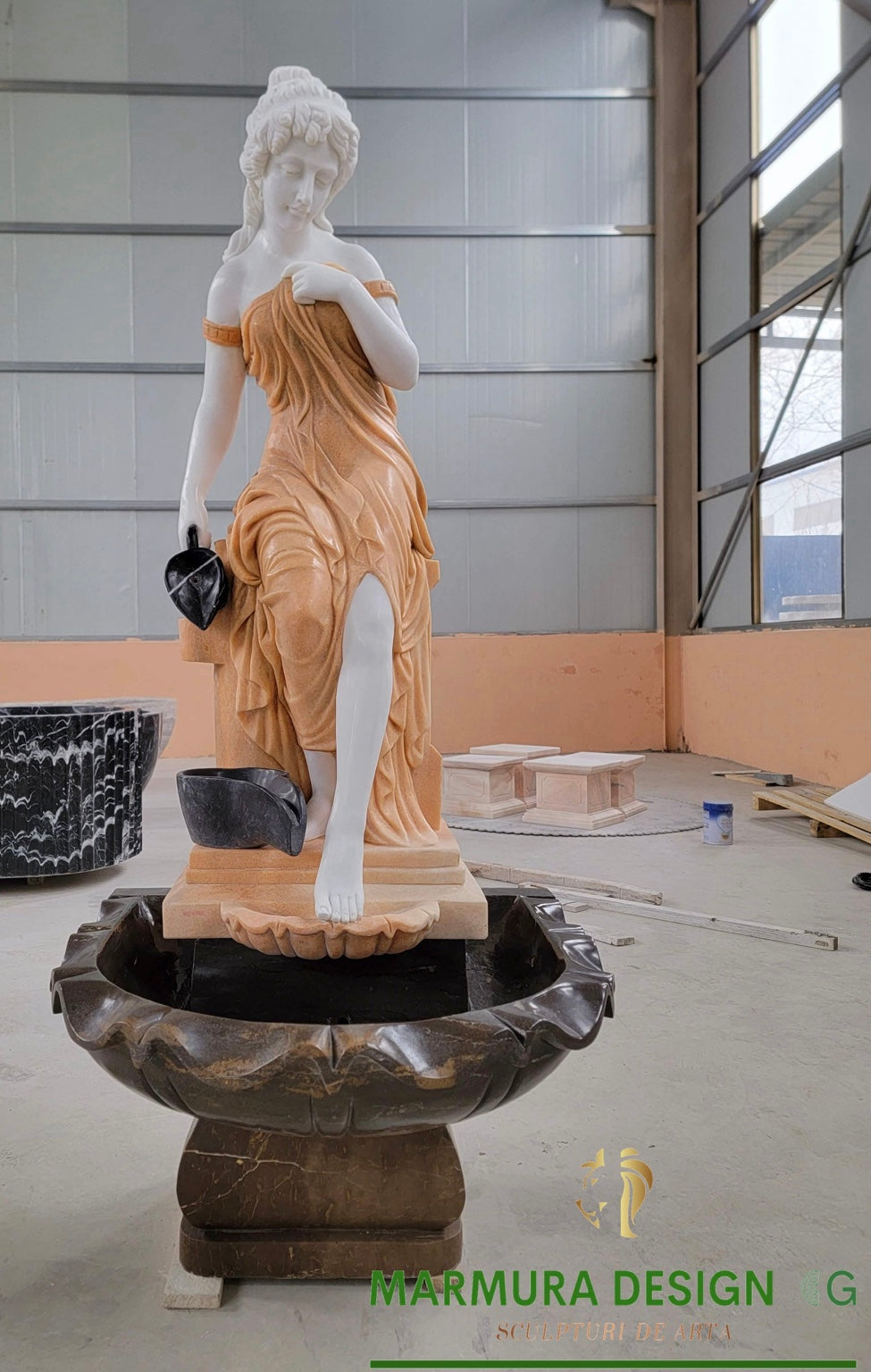 Two-Tone Marble Water Bearer Fountain – Bespoke Design