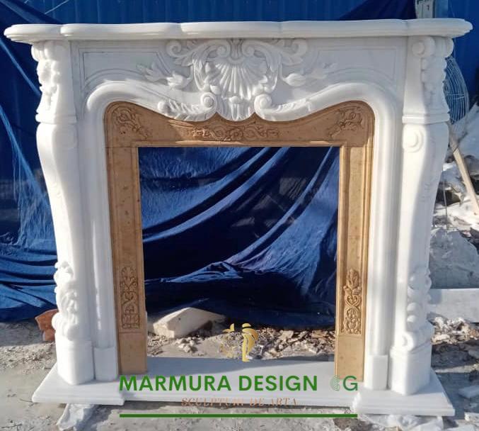 White & Beige Marble Fireplace