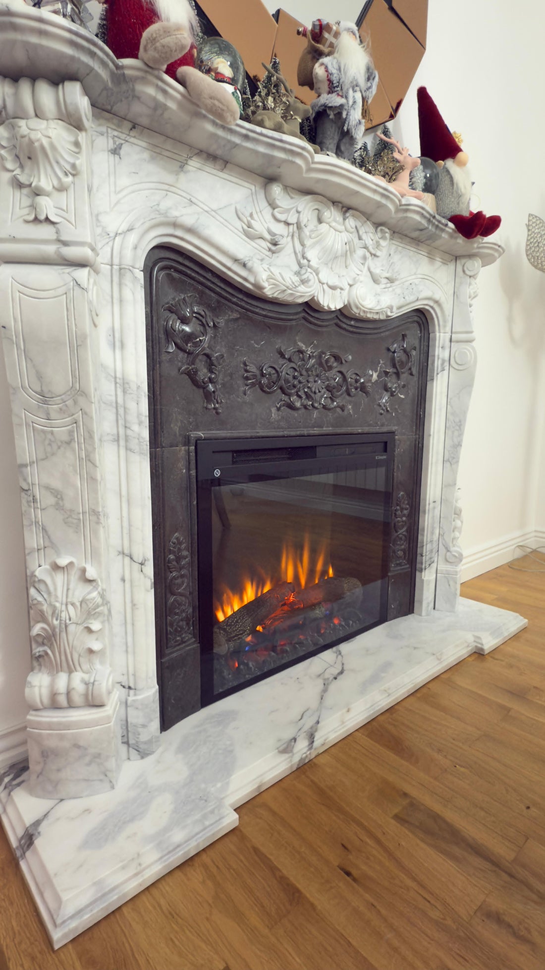 White & Grey Marble Fireplace