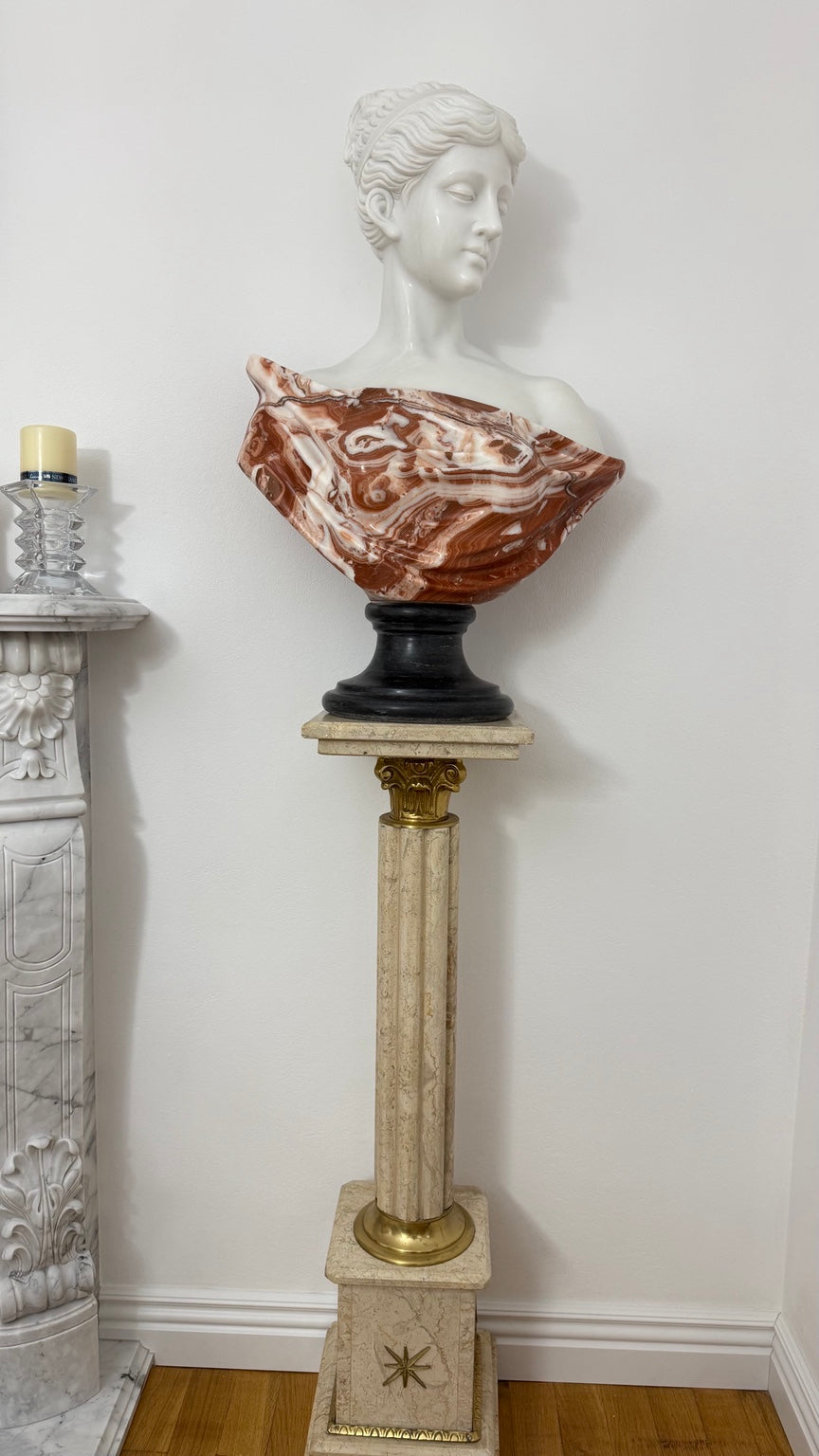 Young Lady Bust in White Marble & Multicolour Red Marble – In Stock